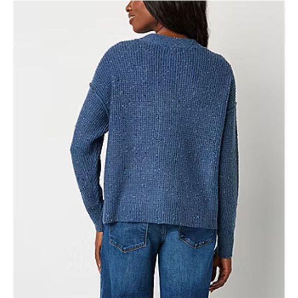 NWT a.n.a. Women’s 2X Sweater Y Neck Pullover Bijou Blue Drop Shoulder Stretch - Picture 2 of 16